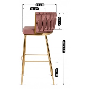SCAUN BAR, ARTIM MEBLE, REALIZAT DIN CATIFEA SI METAL, CULOARE ROZ/AURIU, STIL MODERN - Img 7