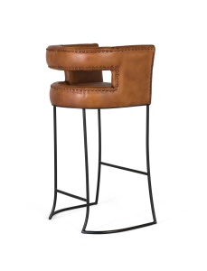 SCAUN BAR VENA 60CM, REALIZAT DIN METAL SI PIELE NATURALA, CULOARE MARO/NEGRU, GINER Y COLOMER - Img 3