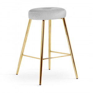 SCAUN DE BAR CONSU, 60 CM, GRI/AURIU, TAPITERIE DIN CATIFEA SI PICIOARE DIN METAL, STIL MODERN