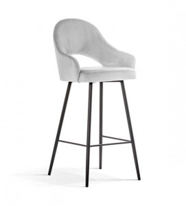 SCAUN DE BAR GODA, 70 CM, GRI/NEGRU, TAPITERIE DIN CATIFEA SI PICIOARE DIN METAL, STIL MODERN