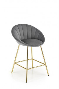 SCAUN DE BAR H112, GRI/AURIU, TAPITERIE DIN CATIFEA SI PICIOARE DIN METAL, STIL MODERN - Img 1