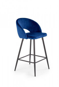 SCAUN DE BAR H96, ALBASTRU/NEGRU, TAPITERIE DIN CATIFEA SI PICIOARE DIN METAL, STIL MODERN - Img 1