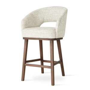 SCAUN DE BAR, INES SUPREME WOOD M 60 CM, CREM/NUC, TAPITERIE DIN TEXTIL, SPUMA, ARCURI, LEMN DE FAG, STIL MODERN