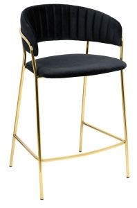 SCAUN DE BAR MARGO 65, NEGRU, TAPITAT CU VELUR SI METAL, STIL MODERN