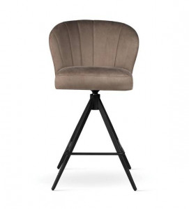 SCAUN DE BAR PIVOTANT SHELLY SUPREME TWIST, 70 CM, BEJ INCHIS/NEGRU, TAPITERIE DIN CATIFEA SI PICIOARE DIN METAL,STIL MODERN - Img 2