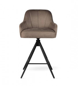 SCAUN DE BAR PIVOTANT TULIP SUPREME TWIST, 70 CM, BEJ INCHIS/NEGRU, TAPITERIE DIN CATIFEA SI PICIOARE DIN METAL, STIL MODERN - Img 2