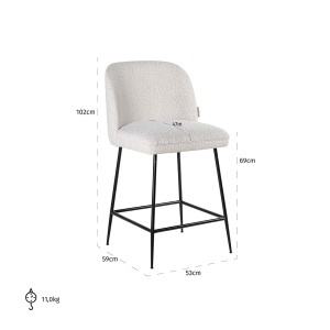 SCAUN DE BAR PULLITZER, 210644, CONFECTIONAT DIN TEXTIL BOUCLE, METAL SI SPUMA, ALB/NEGRU, STIL MODERN - Img 5