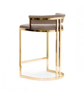 SCAUN DE BAR VEGAS, 60 CM, BEJ/AURIU, TAPITERIE DIN CATIFEA SI PICIOARE DIN METAL, STIL MODERN - Img 3