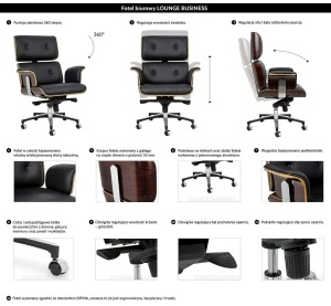 SCAUN DE BIROU DE LUX, ARTIM LOUNGE BUSINESS, REALIZAT PIELE NATURALA ITALIANA SI LEMN, CULOARE ALB/NUC, STIL EAMES - Img 2