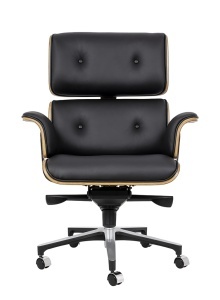 SCAUN DE BIROU DE LUX, ARTIM LOUNGE BUSINESS, REALIZAT PIELE NATURALA ITALIANA SI LEMN, CULOARE NEGRU/NUC, STIL EAMES - Img 6