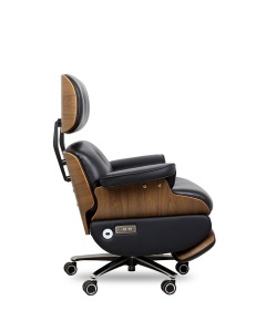 SCAUN DE BIROU LOUNGE AUTOMATIC, NEGRU, CONFECTIONAT DIN PIELE, LEMN SI METAL, STIL MODERN - Img 4
