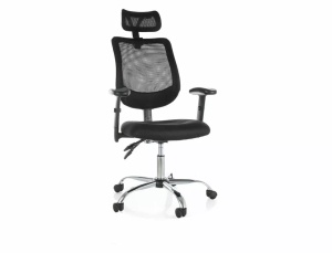 SCAUN DE BIROU PIVOTANT Q-118R, NEGRU/CROM, TAPITERIE DIN STOFA SI PLASA SI PICIOR DIN METAL, STIL MODERN - Img 1