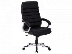 SCAUN DE BIROU Q-087, NEGRU/CROM, TAPITERIE DIN PIELE ECOLOGICA SI PICIOR DIN METAL, STIL MODERN