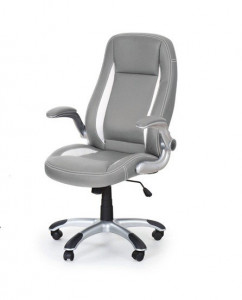 SCAUN DE BIROU SATURN, GRI/CROM, TAPITERIE DIN PIELE ECOLOGICA SI PICIOARE DIN METAL, STIL MODERN