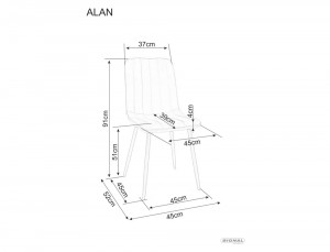 SCAUN DINING ALAN, OLIVE 77/NEGRU MAT, TAPITERIE DIN STOFA BREGO SI PICIOARE DIN METAL, STIL MODERN - Img 4