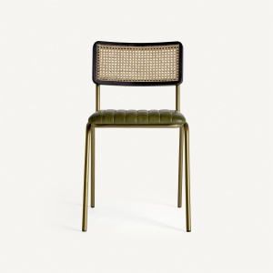 SCAUN DINING ALMSTOCK, VERDE/AURIU, CONFECTIONAT DIN RATTAN, PIELE, METAL, STIL MODERN - Img 2