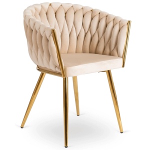 SCAUN DINING, ARTIM MEBLE, REALIZAT DIN METAL SI CATIFEA, CULOARE CREM/AURIE, STIL MODERN