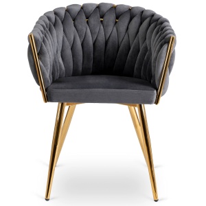 SCAUN DINING, ARTIM MEBLE, REALIZAT DIN METAL SI CATIFEA, CULOARE GRI/AURIE, STIL MODERN - Img 2