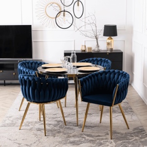 SCAUN DINING, ARTIM MEBLE, REALIZAT DIN METAL SI CATIFEA, CULOARE ALBASTRU/AURIE, STIL MODERN - Img 2