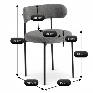 SCAUN DINING, ARTIM MEBLE, REALIZAT DIN METAL SI TEXTIL BOUCLE, CULOARE NEGRU/GRI, STIL MODERN - Img 9