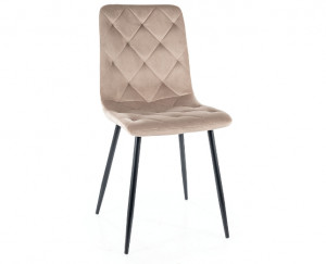 SCAUN DINING, BEJ BLUVEL 40/NEGRU MAT, TAPITERIE DIN CATIFEA SI PICIOARE DIN METAL, STIL MODERN