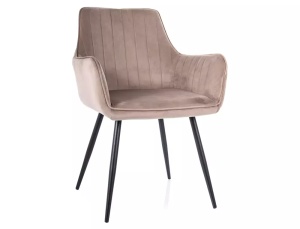 SCAUN DINING, BEJ BLUVEL 40/NEGRU MAT, TAPITERIE DIN CATIFEA SI PICIOARE DIN METAL, STIL MODERN