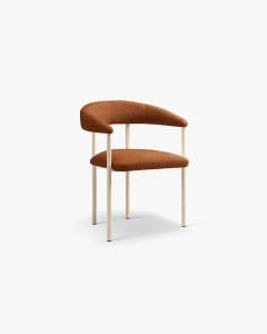 SCAUN DINING/BIROU LEA, CARAMIZIU/CREM, TAPITAT CU TAPITERIE DIN TEXTIL BOUCLE BALOO SI METAL, MICADONI - Img 3