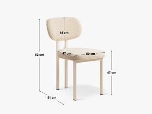 SCAUN DINING/BIROU SAM, ALB, TAPITAT CU TAPITERIE DIN TEXTIL BOUCLE BALOO SI METAL, MICADONI - Img 5