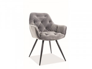 SCAUN DINING CHERRY, GRI BLUVEL 14/NEGRU MAT, TAPITERIE DIN CATIFEA SI PICIOARE DIN METAL, STIL MODERN