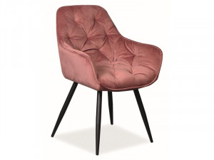 SCAUN DINING CHERRY, ROZ ANTICHIZAT BLUVEL 52/NEGRU MAT, TAPITERIE DIN CATIFEA SI PICIOARE DIN METAL, STIL MODERN