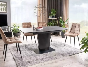 SCAUN DINING CHIC, BEJ BLUVEL 28/NEGRU MAT, TAPITERIE DIN CATIFEA SI PICIOARE DIN METAL, STIL MODERN - Img 2