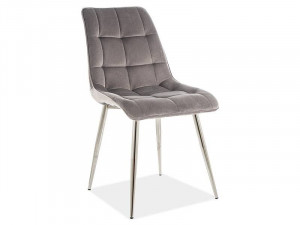 SCAUN DINING, GRI BLUVEL 14/CROM, TAPITERIE DIN CATIFEA SI PICIOARE DIN METAL, STIL MODERN