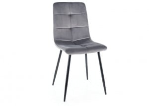 SCAUN DINING, GRI BLUVEL 14/NEGRU MAT, TAPITERIE DIN CATIFEA SI PICIOARE DIN METAL, STIL MODERN