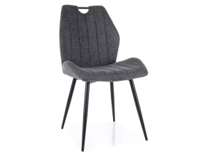 SCAUN DINING, GRI INCHIS 18/NEGRU MAT, TAPITERIE DIN STOFA BREGO SI PICIOARE DIN METAL, STIL MODERN