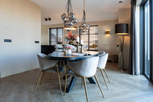 SCAUN DINING GWEN, KAKI/AURIU, TAPITERIE DIN CATIFEA SI PICIOARE DIN METAL, STIL MODERN B2 - Img 3
