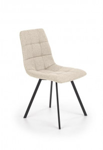 SCAUN DINING K402, BEJ/NEGRU, CU TAPITERIE DIN STOFA SI PICIOARE DIN METAL, STIL MODERN