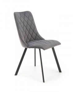 SCAUN DINING K450, GRI/NEGRU, CU TAPITERIE DIN CATIFEA SI PICIOARE DIN METAL, STIL MODERN
