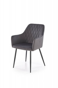 SCAUN DINING K558, GRI/NEGRU, TAPITERIE DIN CATIFEA SI PICIOARE DIN METAL, STIL MODERN