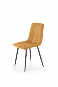 SCAUN DINING K560, GALBEN MUSTAR/NEGRU, TAPITERIE DIN STOFA SI PICIOARE DIN METAL, STIL MODERN
