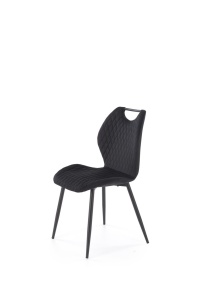SCAUN DINING K569, NEGRU 66/NEGRU, TAPITERIE DIN CATIFEA SI PICIOARE DIN METAL, STIL MODERN