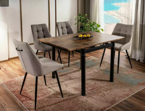 SCAUN DINING KLIF, BEJ 34/NEGRU MAT, TAPITERIE DIN STOFA BJORN SI PICIOARE DIN METAL, STIL MODERN - Img 4