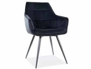 SCAUN DINING, NEGRU BLUVEL 19/NEGRU MAT, TAPITERIE DIN CATIFEA SI PICIOARE DIN METAL, STIL MODERN