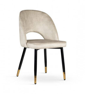 SCAUN DINING NOVAR, CREM/NEGRU/AURIU, TAPITERIE DIN CATIFEA SI PICIOARE DIN METAL, STIL MODERN, ATR