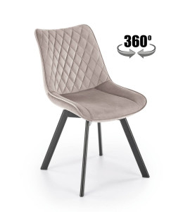 SCAUN DINING PIVOTANT K520, BEJ/NEGRU, TAPITERIE DIN CATIFEA SI PICIOARE DIN METAL, STIL MODERN