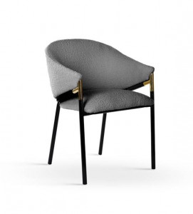 SCAUN DINING PLUSAT FANCY BUKLA, GRI/NEGRU/AURIU, TAPITERIE DIN TEXTIL PLUSAT SI PICIOARE DIN METAL, STIL MODERN, ATR - Img 6