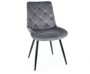 SCAUN DINING STIL RALPH, GRI BLUVEL 14/NEGRU MAT, TAPITERIE DIN CATIFEA SI METAL, STIL MODERN
