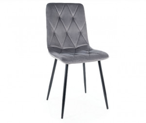 SCAUN DINING STIL TOM, GRI BLUVEL 14/NEGRU MAT, TAPITERIE DIN CATIFEA SI PICIOARE DIN METAL, STIL MODERN