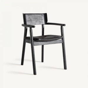 SCAUN DINING TASK, NEGRU, REF. 35148, PRELUCRAT MANUAL, CONFECTIONAT DIN LEMN DE STEJAR SI FIBRA NATURALA, STIL MODERN - Img 1