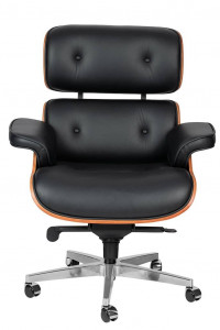 SCAUN DIRECTORIAL LOUNGE GUBERNATOR, NEGRU/NUC, PIELE NATURALA SI LEMN DE NUC, STIL MODERN - Img 2