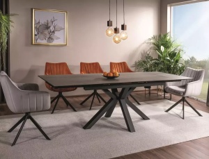 SCAUN PIVOTANT AZALIA, GRI DESCHIS BLUVEL 03/NEGRU MAT, TAPITERIE DIN CATIFEA SI PICIOARE DIN METAL, STIL MODERN - Img 6
